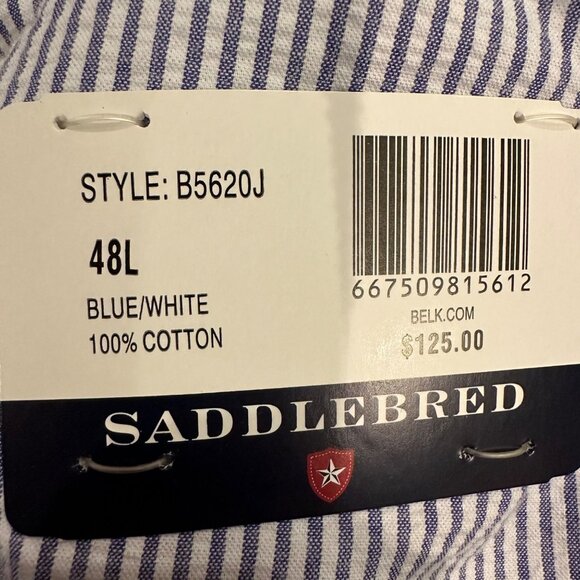 SADDLEBRED MENS BLUE WHITE SEERSUCKER SPORT COAT JACKET BLAZER 48L NEW - Picture 7 of 9